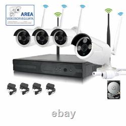 Kit Videosorveglianza Wireless Full Hd Ip 4 Telecamere 2 Mpx 500 Go Wifi Da Remo