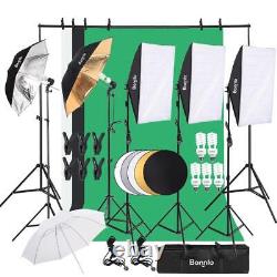 Kit d'éclairage parapluie Softbox Studio de photographie 1125W avec support de fond