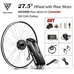 Kit de conversion Ebike 27.5 36V avec moteur de moyeu arrière et cassette, comprenant une batterie 36V13Ah