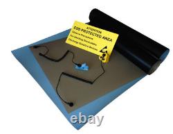 Kit de tapis de banc de poste de travail complet ESD antistatique, plusieurs tailles. Bleu ou gris.