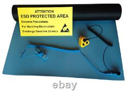 Kit de tapis de banc de poste de travail complet ESD antistatique, plusieurs tailles. Bleu ou gris.