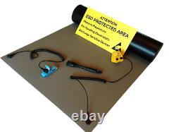 Kit de tapis de banc de poste de travail complet ESD antistatique, plusieurs tailles. Bleu ou gris.