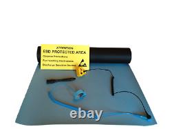 Kit de tapis de banc de poste de travail complet ESD antistatique, plusieurs tailles. Bleu ou gris.