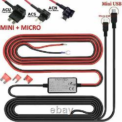 Mini Usb + Micro Usb Dash Cam Hardwire Charger Kit Avec Acu, Acs & Acn Plugs Fuse