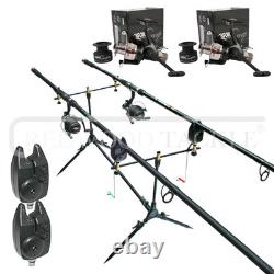 Nouveau kit de carpes/pikes : 2 cannes, 2 moulinets, support de canne + 2 alarmes de touche
