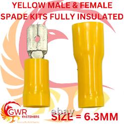 Paquet mixte de bornes électriques à sertir mâles et femelles jaunes