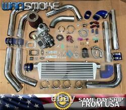 T3/t4 Turbo Chargeur Kit. 63 V-bande Universal Downpipe Intercooler+bov+clamp Blue